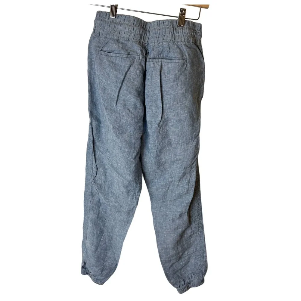 Athleta Cabo Linen High Waisted Jogger Pants Blue Chambray‎ Size 2
